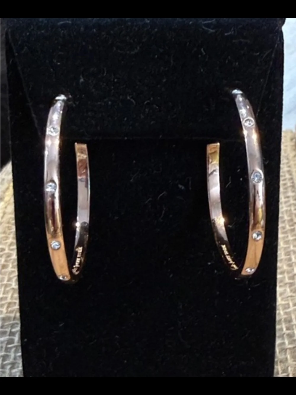 kate spade Rose Gold Hoop Earrings with Crystal Accents Size Medium 1 5